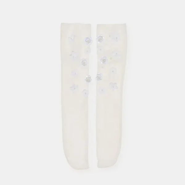 FLORAL CHIFFON SLOUCH SOCKS WHITE
