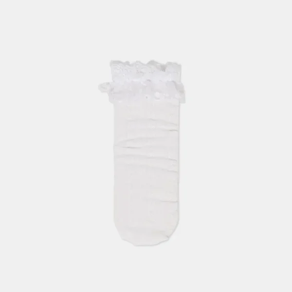 LACE RUFFLE CREW SOCKS WHITE